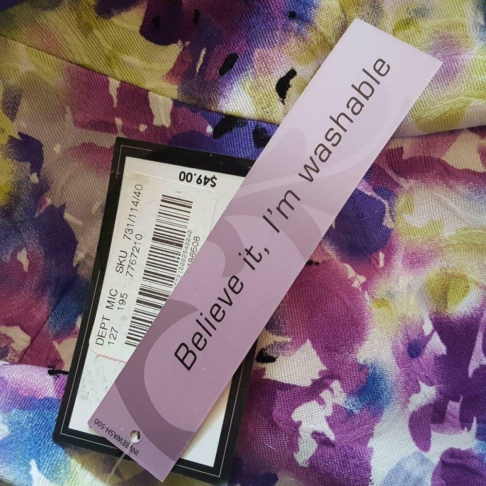 Petites Women’s Open Front Blazer Green Purple 100% Cotton Size 8P NWT - Picture 12 of 12